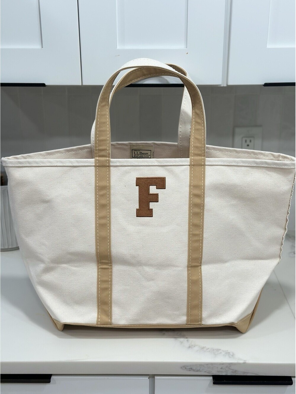 Rare EUC VTG 90’s Large LL Bean Boat & Tote Heavy Canvas Bag • Monogram (F)